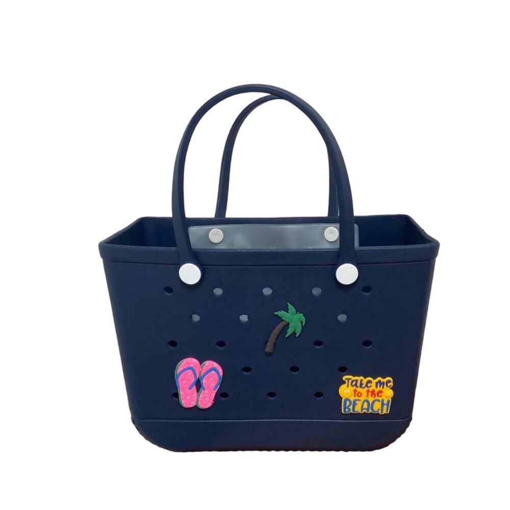 XL Waterproof Rubber Beach Tropical Tote Bag with Drainage Holes With Charms